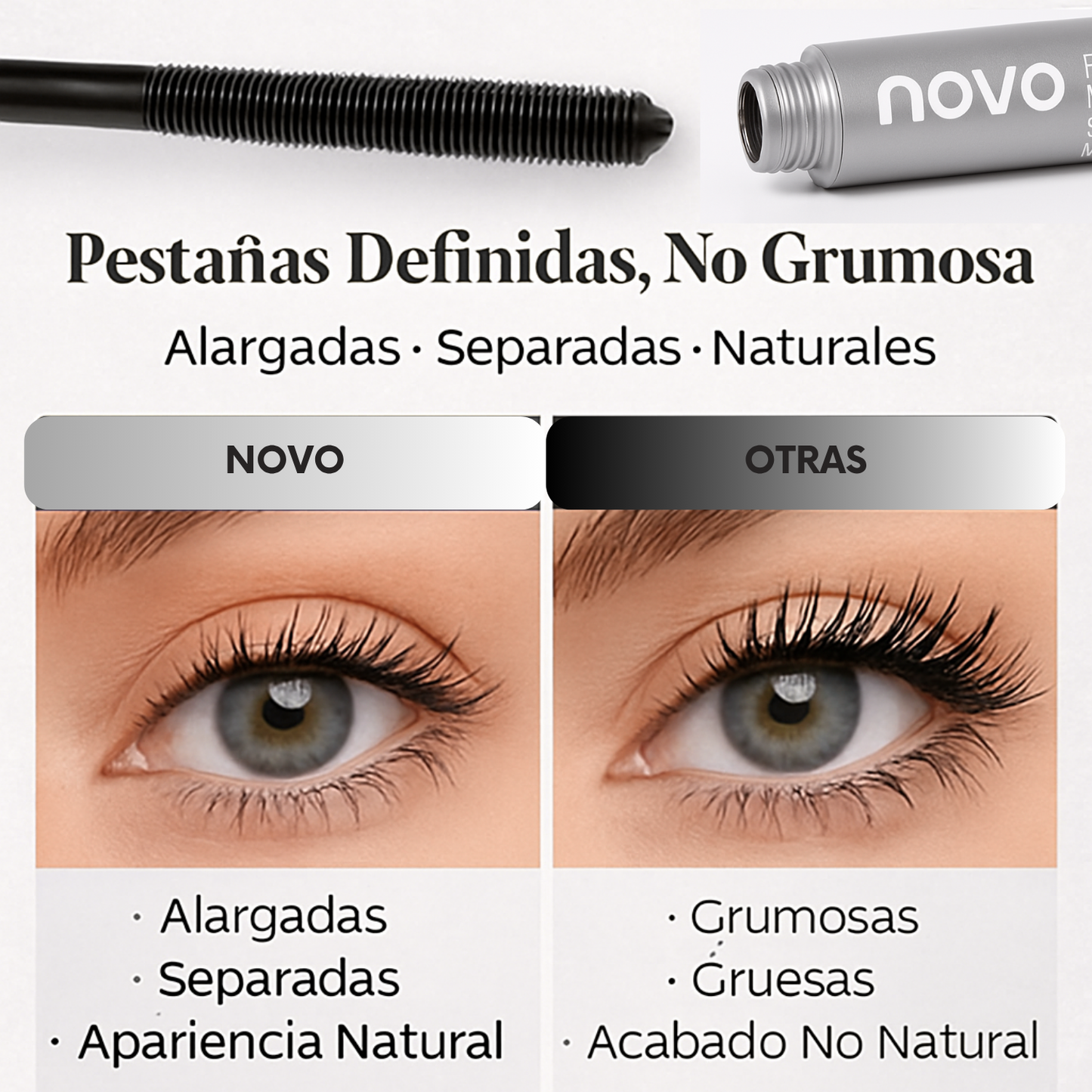 NOVO Máscara de Pestañas – Alargadora, Definición Precisa y Efecto Rizado Natural
